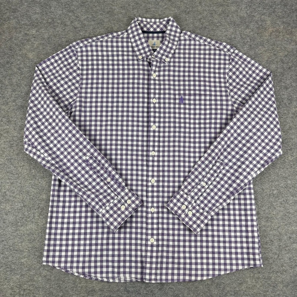 Johnnie O Hangin' Out Button Down Shirt Long Sleeve Gingham Purple Mens Large L